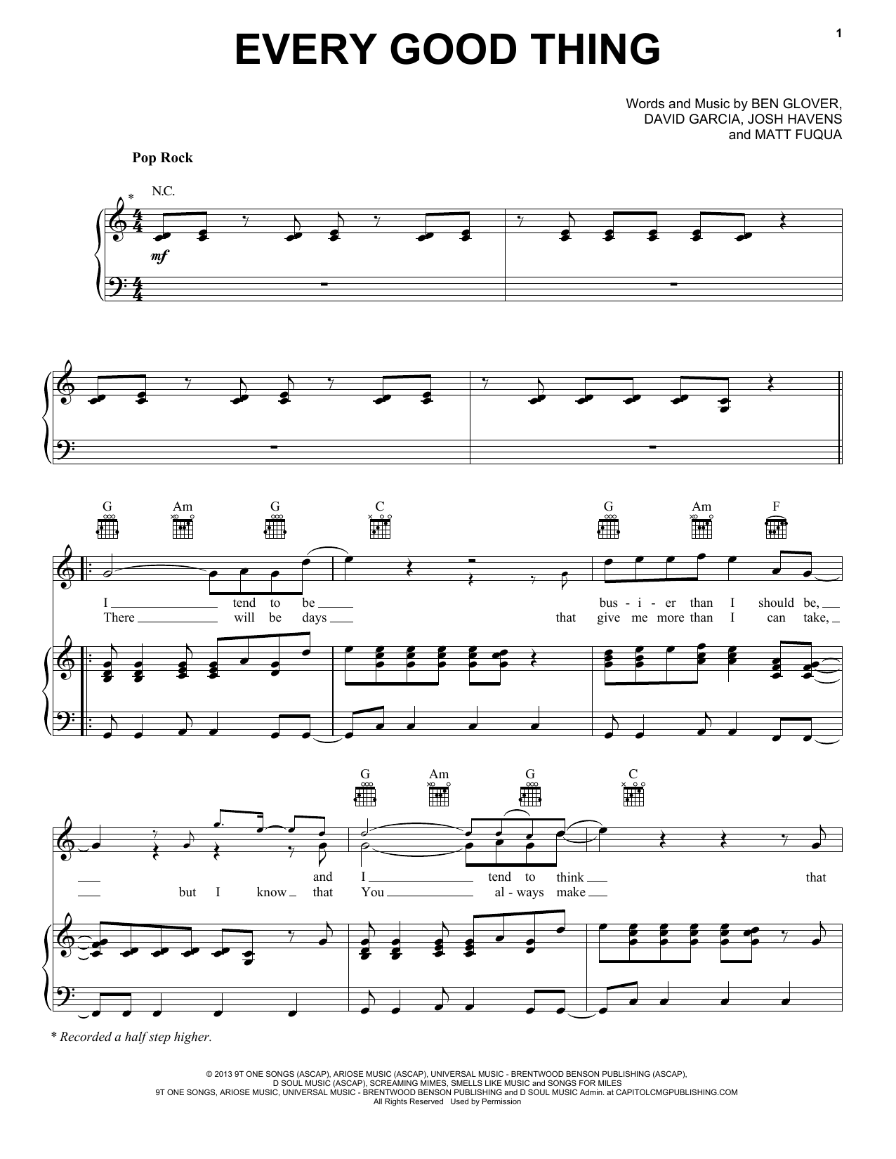 The Afters Every Good Thing sheet music notes and chords arranged for Piano, Vocal & Guitar Chords (Right-Hand Melody)