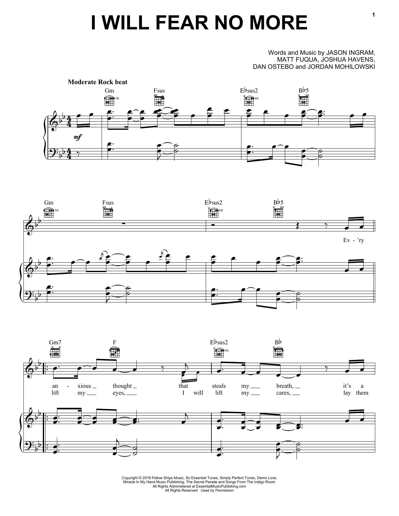 The Afters I Will Fear No More sheet music notes and chords arranged for Piano, Vocal & Guitar Chords (Right-Hand Melody)