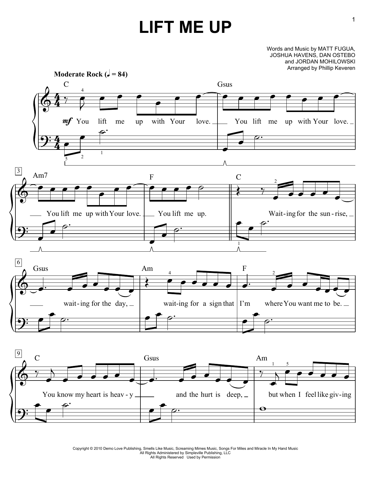 The Afters Lift Me Up (arr. Phillip Keveren) sheet music notes and chords arranged for Easy Piano
