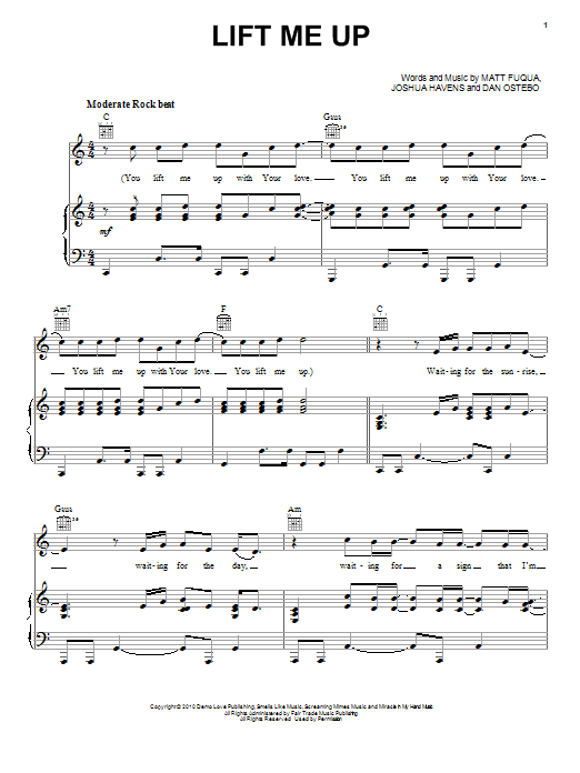 The Afters Lift Me Up sheet music notes and chords arranged for Piano, Vocal & Guitar Chords (Right-Hand Melody)
