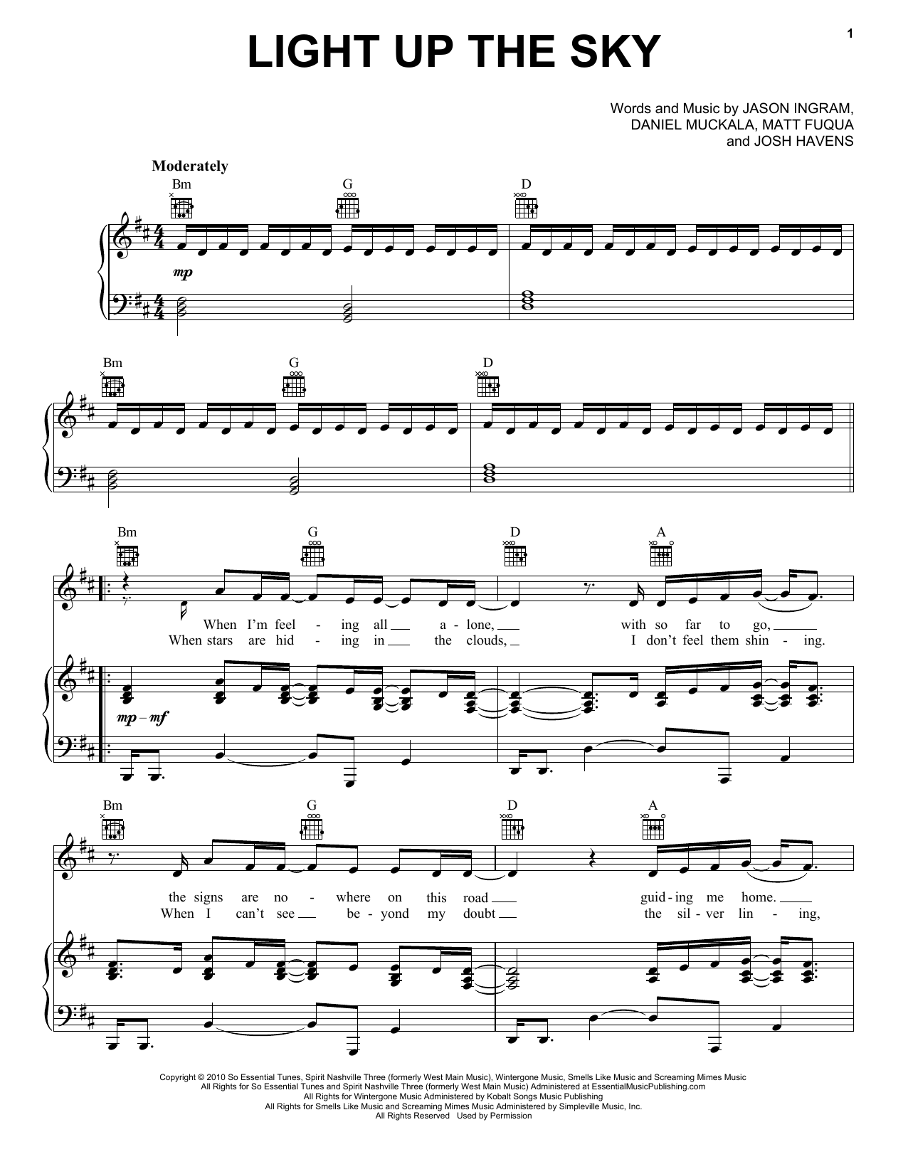 The Afters Light Up The Sky sheet music notes and chords arranged for Piano, Vocal & Guitar Chords (Right-Hand Melody)