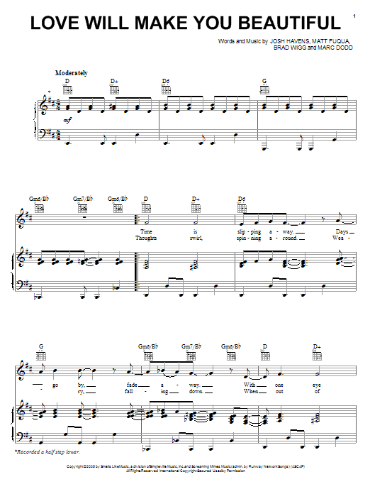 The Afters Love Will Make You Beautiful sheet music notes and chords arranged for Piano, Vocal & Guitar Chords (Right-Hand Melody)