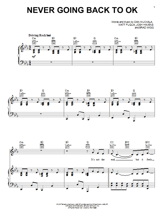 The Afters Never Going Back To OK sheet music notes and chords arranged for Piano, Vocal & Guitar Chords (Right-Hand Melody)