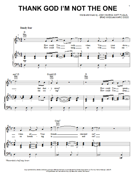 The Afters Thank God I'm Not The One sheet music notes and chords arranged for Piano, Vocal & Guitar Chords (Right-Hand Melody)