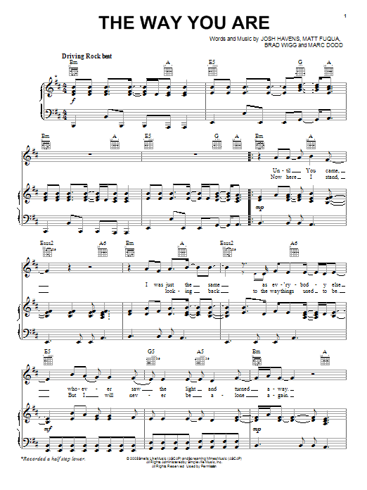 The Afters The Way You Are sheet music notes and chords arranged for Piano, Vocal & Guitar Chords (Right-Hand Melody)