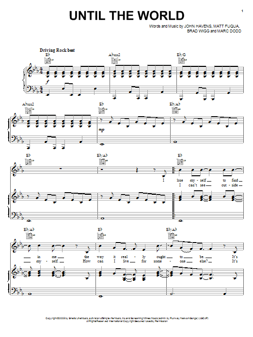 The Afters Until The World sheet music notes and chords arranged for Piano, Vocal & Guitar Chords (Right-Hand Melody)