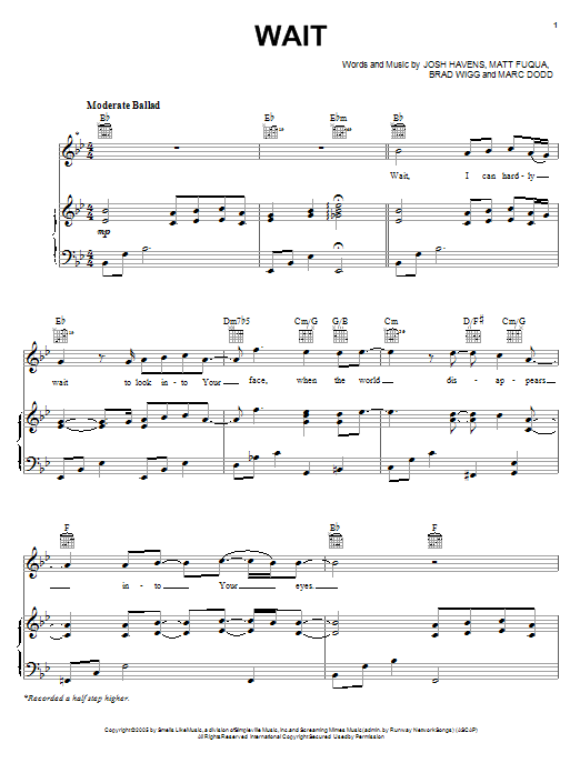 The Afters Wait sheet music notes and chords arranged for Piano, Vocal & Guitar Chords (Right-Hand Melody)