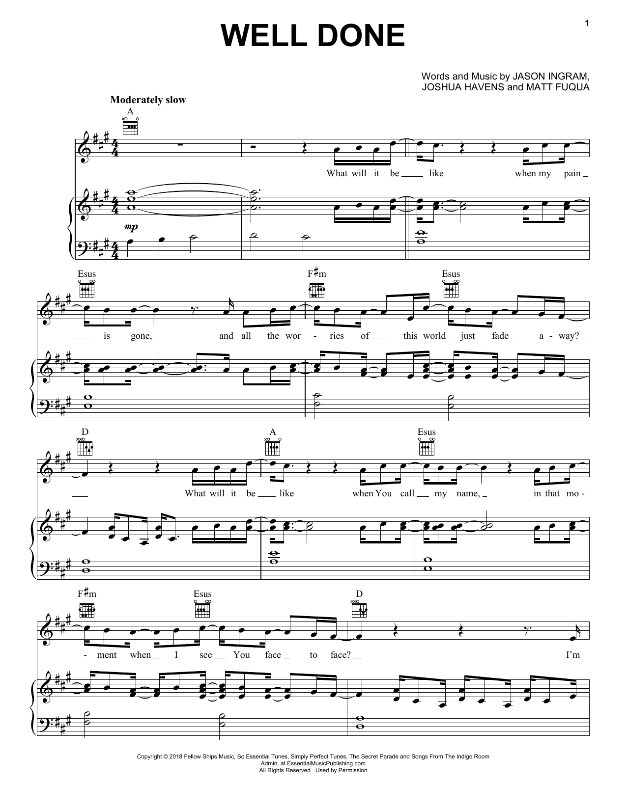 The Afters Well Done sheet music notes and chords arranged for Piano, Vocal & Guitar Chords (Right-Hand Melody)