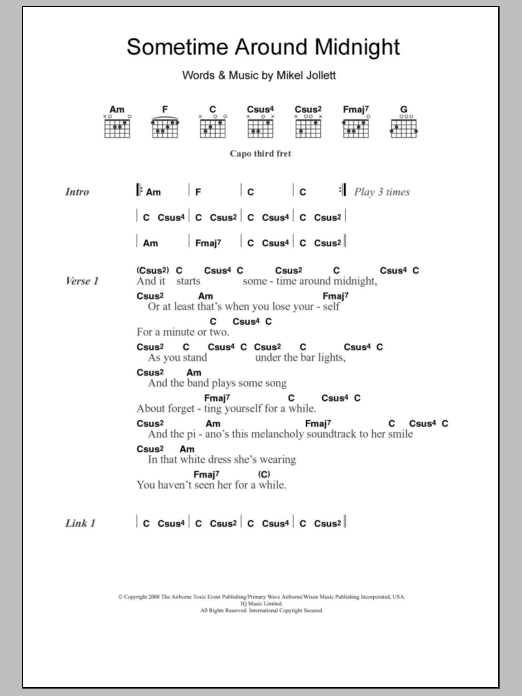 The Airborne Toxic Event Sometime Around Midnight sheet music notes and chords arranged for Guitar Chords/Lyrics