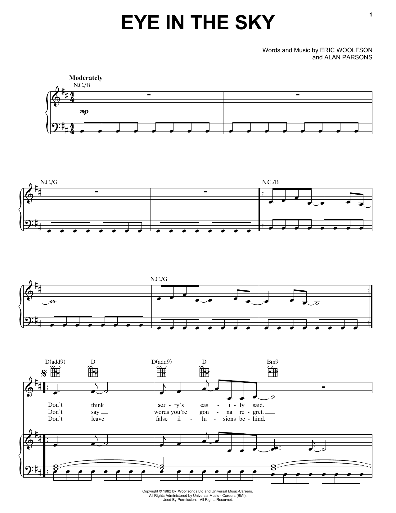 Alan Parsons Project Eye In The Sky sheet music notes and chords arranged for Guitar Tab