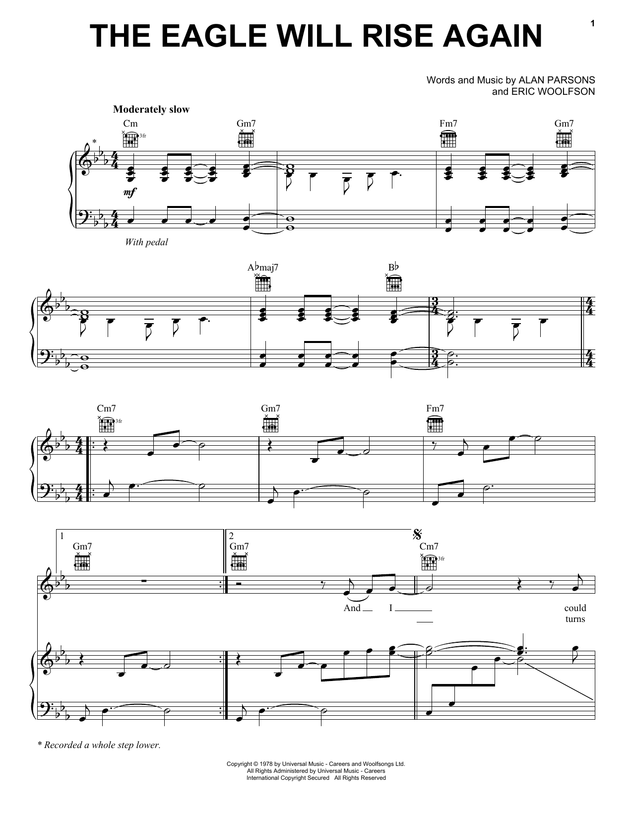 The Alan Parsons Project The Eagle Will Rise Again sheet music notes and chords arranged for Piano, Vocal & Guitar Chords (Right-Hand Melody)