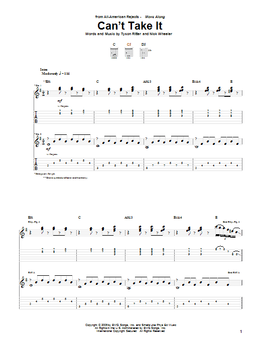 The All-American Rejects Can't Take It sheet music notes and chords arranged for Guitar Tab