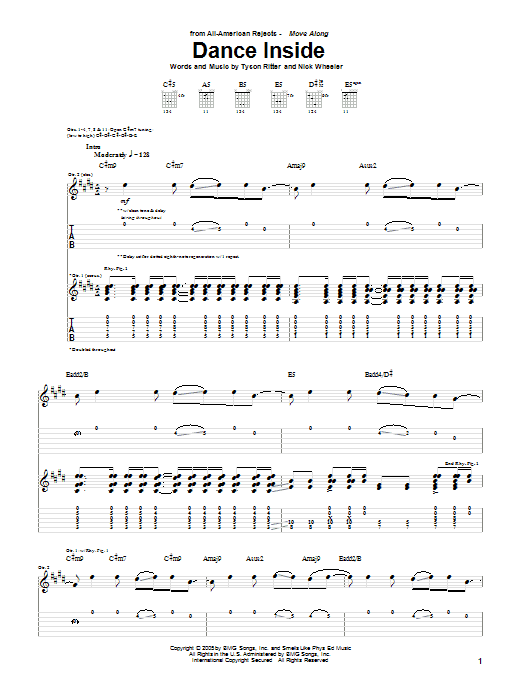 The All-American Rejects Dance Inside sheet music notes and chords arranged for Guitar Tab