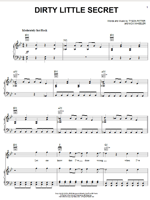 The All-American Rejects Dirty Little Secret sheet music notes and chords arranged for Drums Transcription