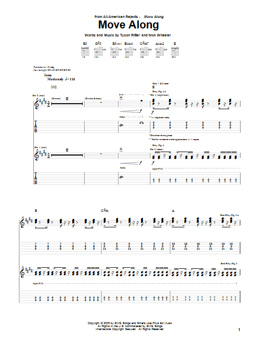 The All-American Rejects Move Along sheet music notes and chords arranged for Piano, Vocal & Guitar Chords (Right-Hand Melody)