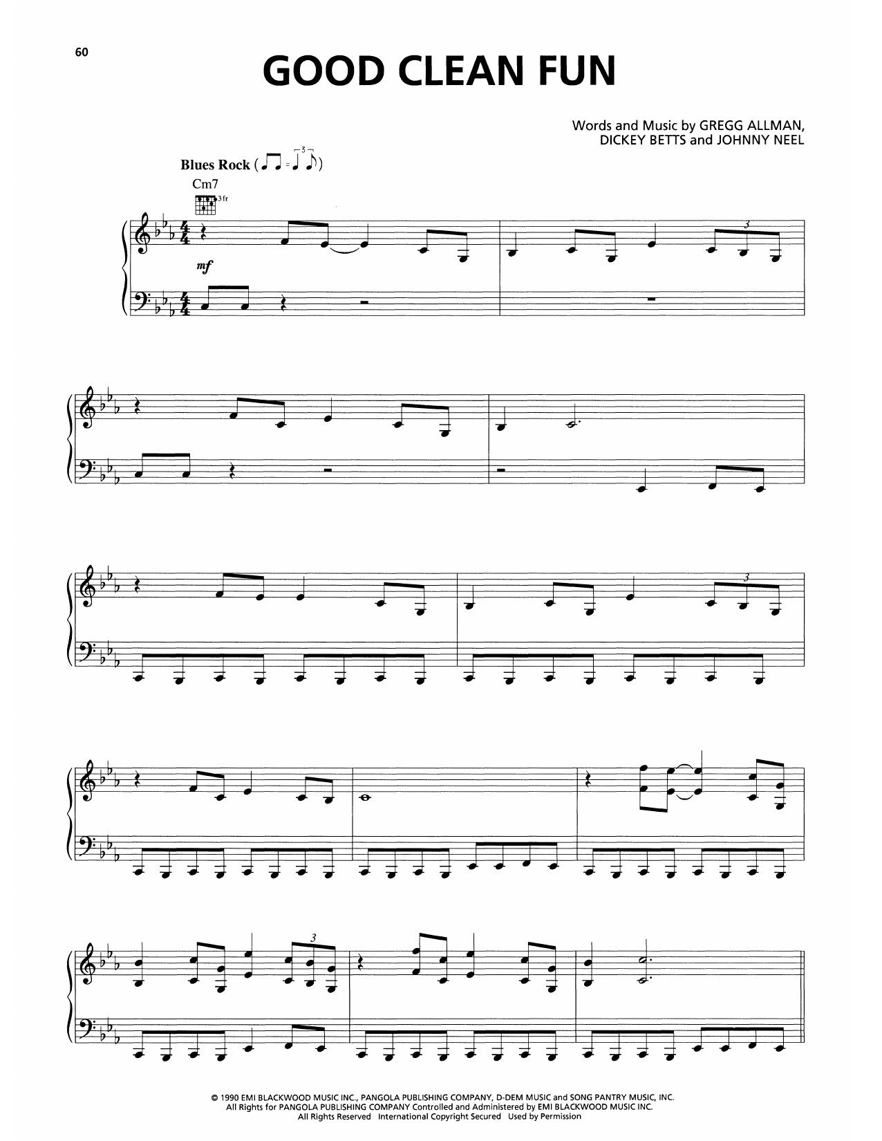 The Allman Brothers Band Good Clean Fun sheet music notes and chords arranged for Piano, Vocal & Guitar Chords (Right-Hand Melody)
