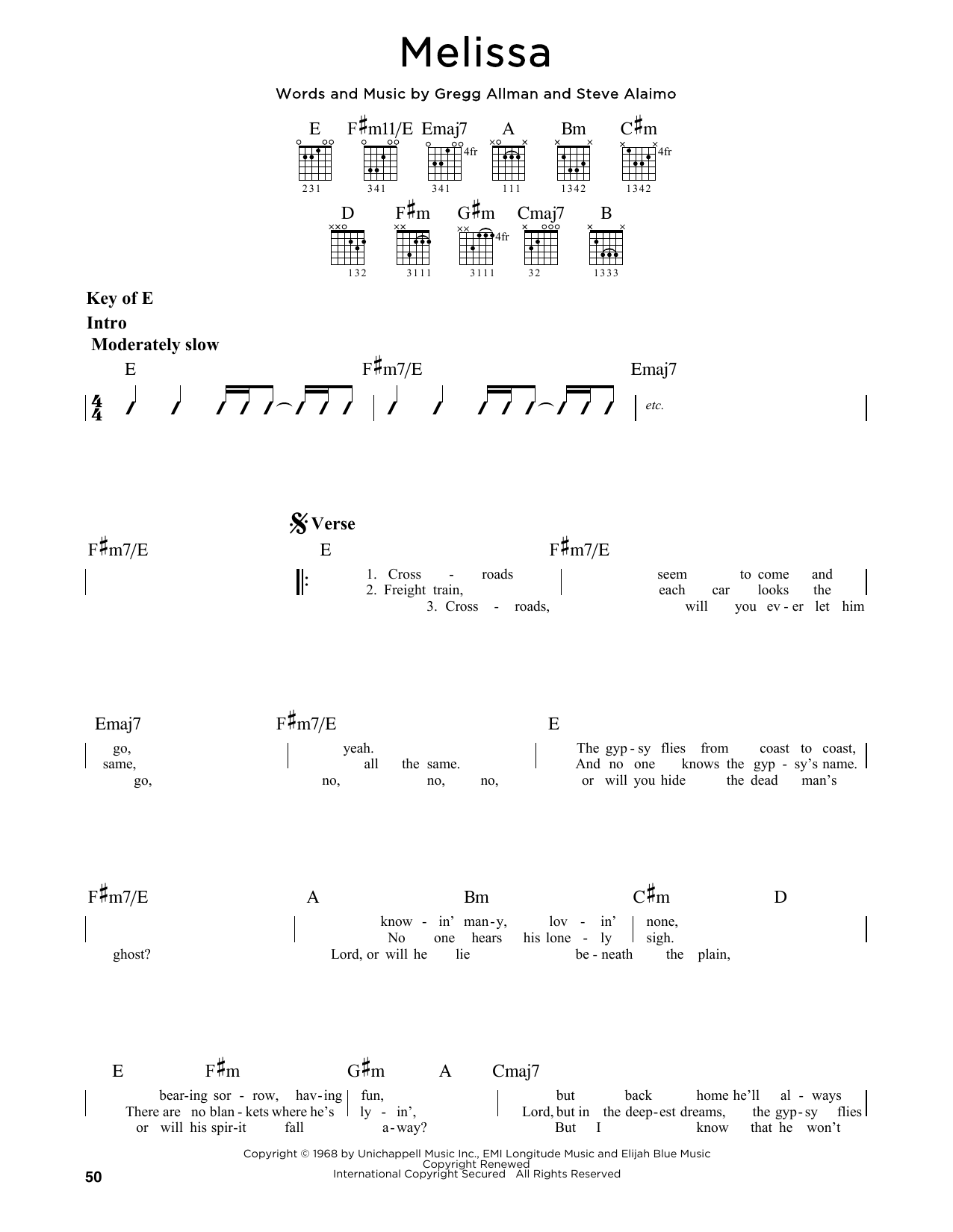 The Allman Brothers Band Melissa sheet music notes and chords arranged for Ukulele