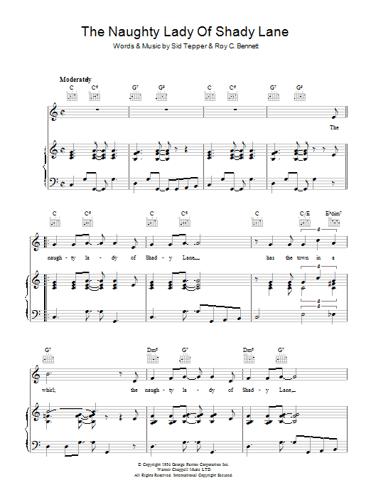 The Ames Brothers The Naughty Lady Of Shady Lane sheet music notes and chords arranged for Piano, Vocal & Guitar Chords