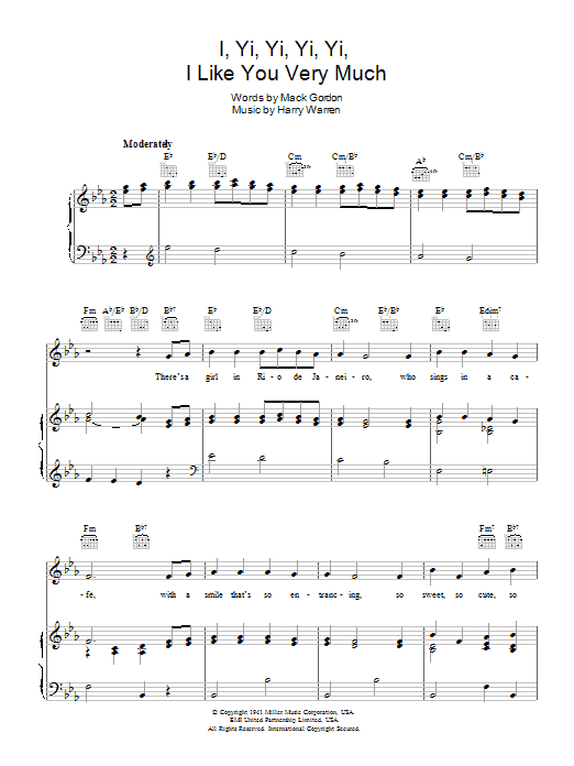 The Andrews Sisters I Yi, Yi, Yi, Yi (Like You Very Much) sheet music notes and chords arranged for Piano, Vocal & Guitar Chords