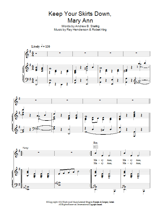 The Andrews Sisters Keep Your Skirts Down Mary Anne sheet music notes and chords arranged for Piano, Vocal & Guitar Chords