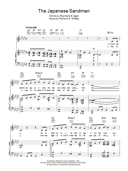 The Andrews Sisters The Japanese Sandman sheet music notes and chords arranged for Piano, Vocal & Guitar Chords