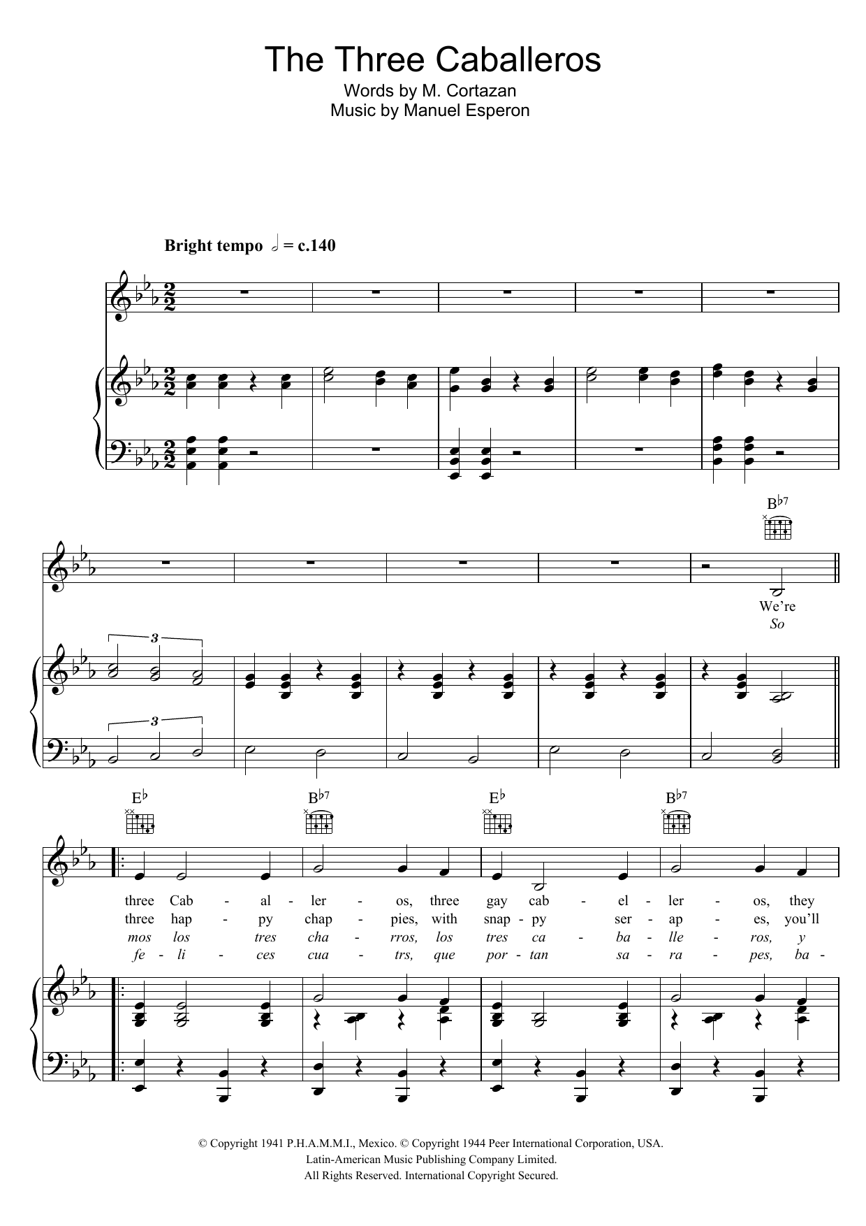 The Andrews Sisters The Three Caballeros sheet music notes and chords arranged for Piano, Vocal & Guitar Chords
