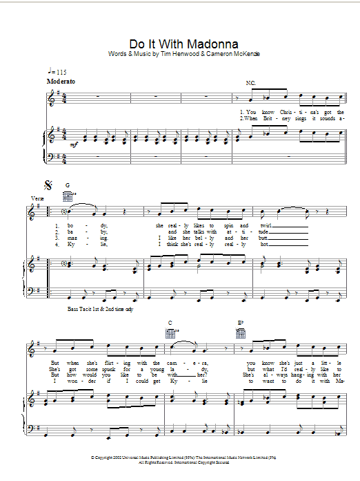 The Androids Do It With Madonna sheet music notes and chords arranged for Piano, Vocal & Guitar Chords
