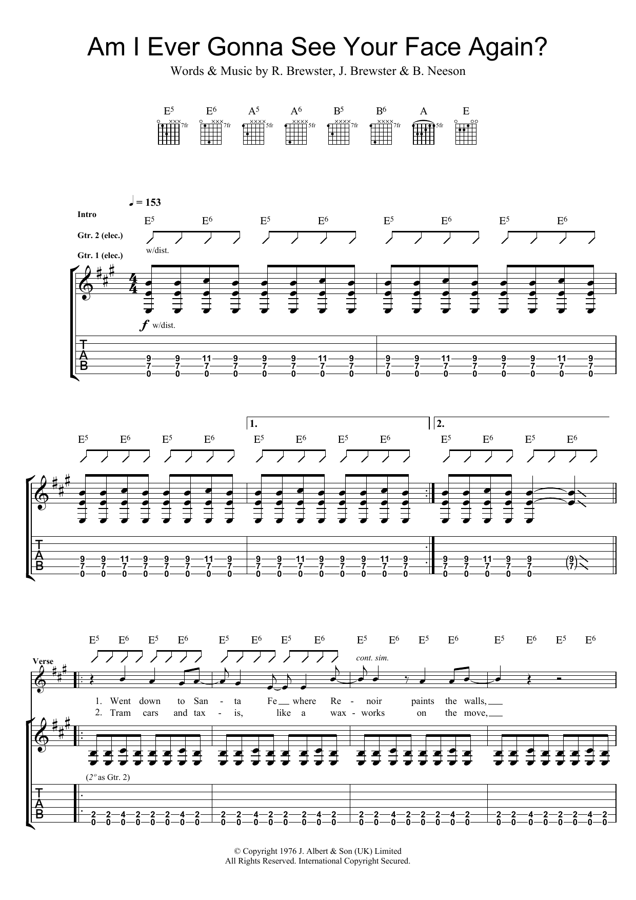 The Angels Am I Ever Going To See Your Face Again sheet music notes and chords arranged for Guitar Tab