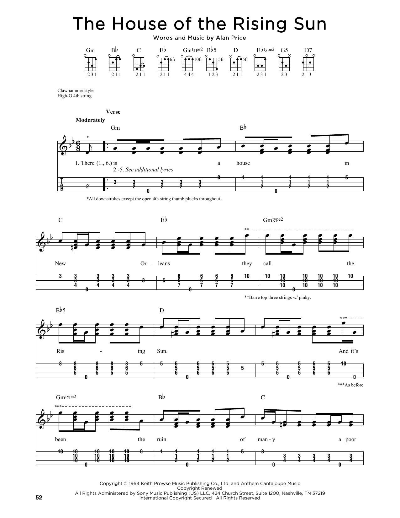 The Animals The House Of The Rising Sun (arr. Jim Schustedt) sheet music notes and chords arranged for Ukulele