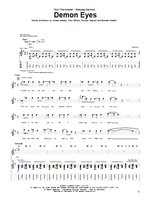The Answer Demon Eyes sheet music notes and chords arranged for Guitar Tab