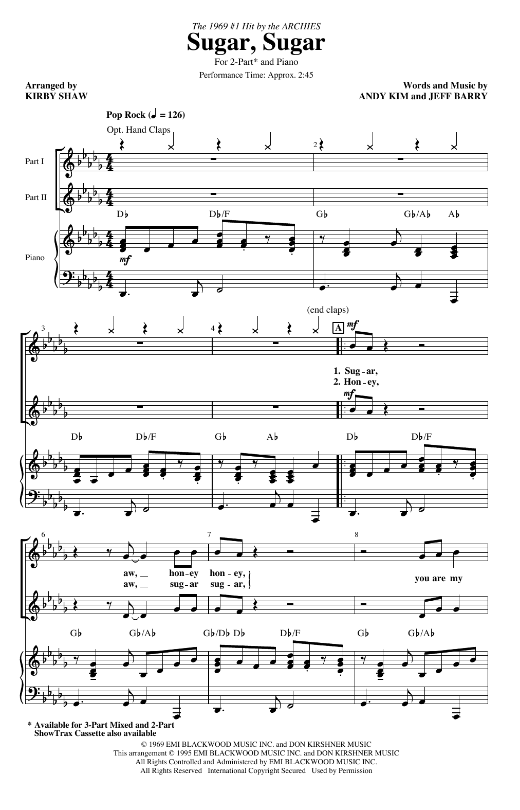 The Archies Sugar, Sugar (arr. Kirby Shaw) sheet music notes and chords arranged for 3-Part Mixed Choir