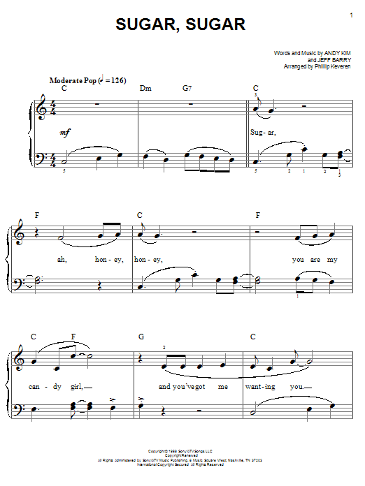 The Archies Sugar, Sugar (arr. Phillip Keveren) sheet music notes and chords arranged for Easy Piano