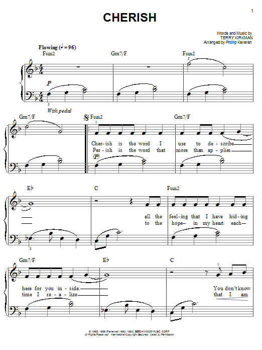 The Association Cherish (arr. Phillip Keveren) sheet music notes and chords arranged for Easy Piano