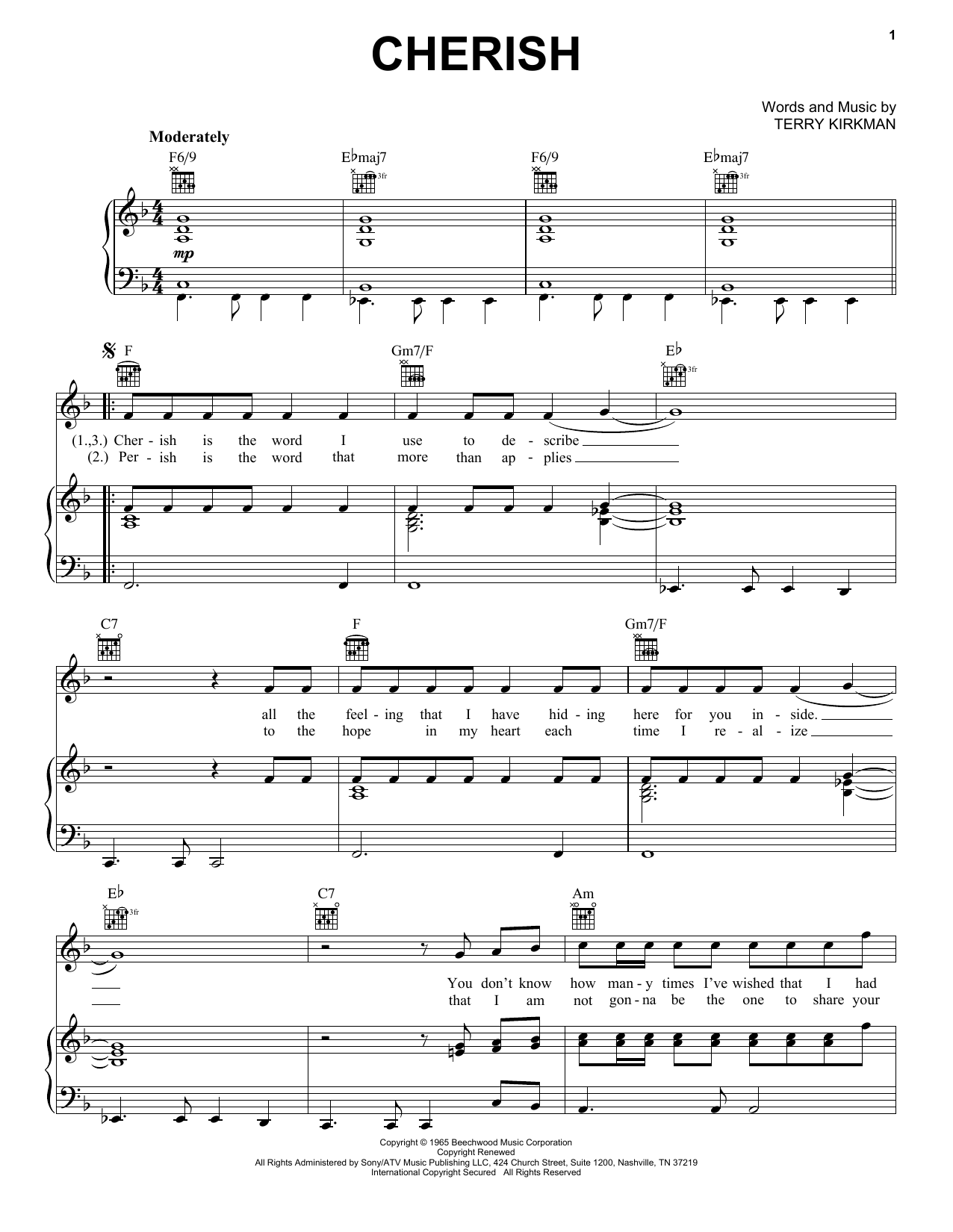 The Association Cherish sheet music notes and chords arranged for Lead Sheet / Fake Book