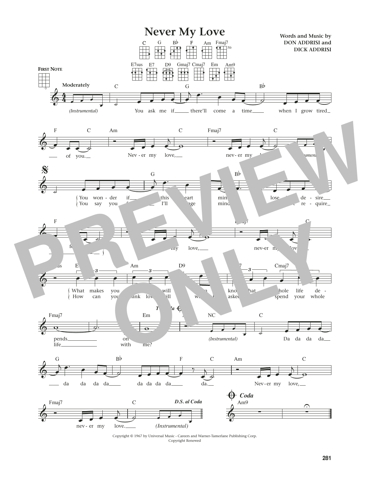 The Association Never My Love (from The Daily Ukulele) (arr. Jim Beloff) sheet music notes and chords arranged for Ukulele