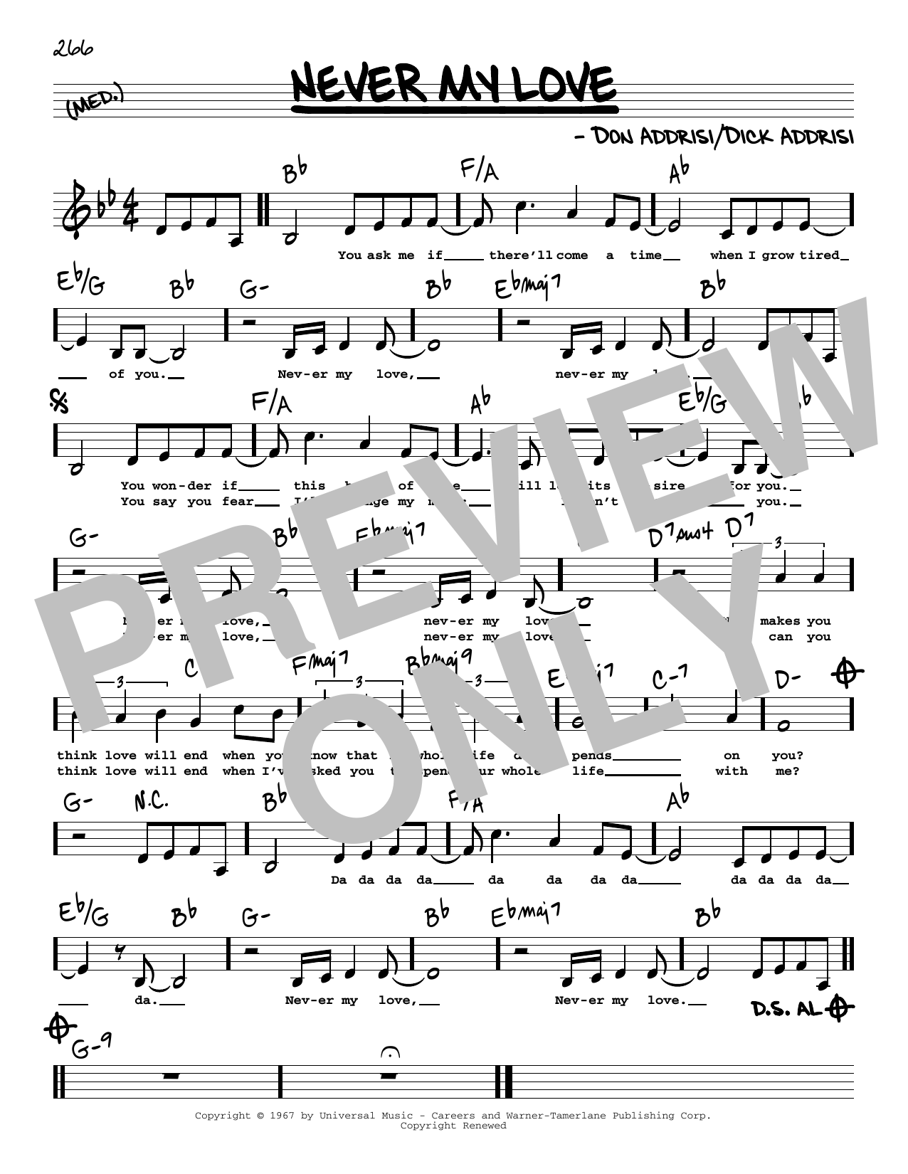 The Association Never My Love (Low Voice) sheet music notes and chords arranged for Real Book – Melody, Lyrics & Chords