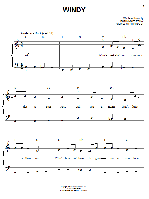 The Association Windy (arr. Phillip Keveren) sheet music notes and chords arranged for Easy Piano