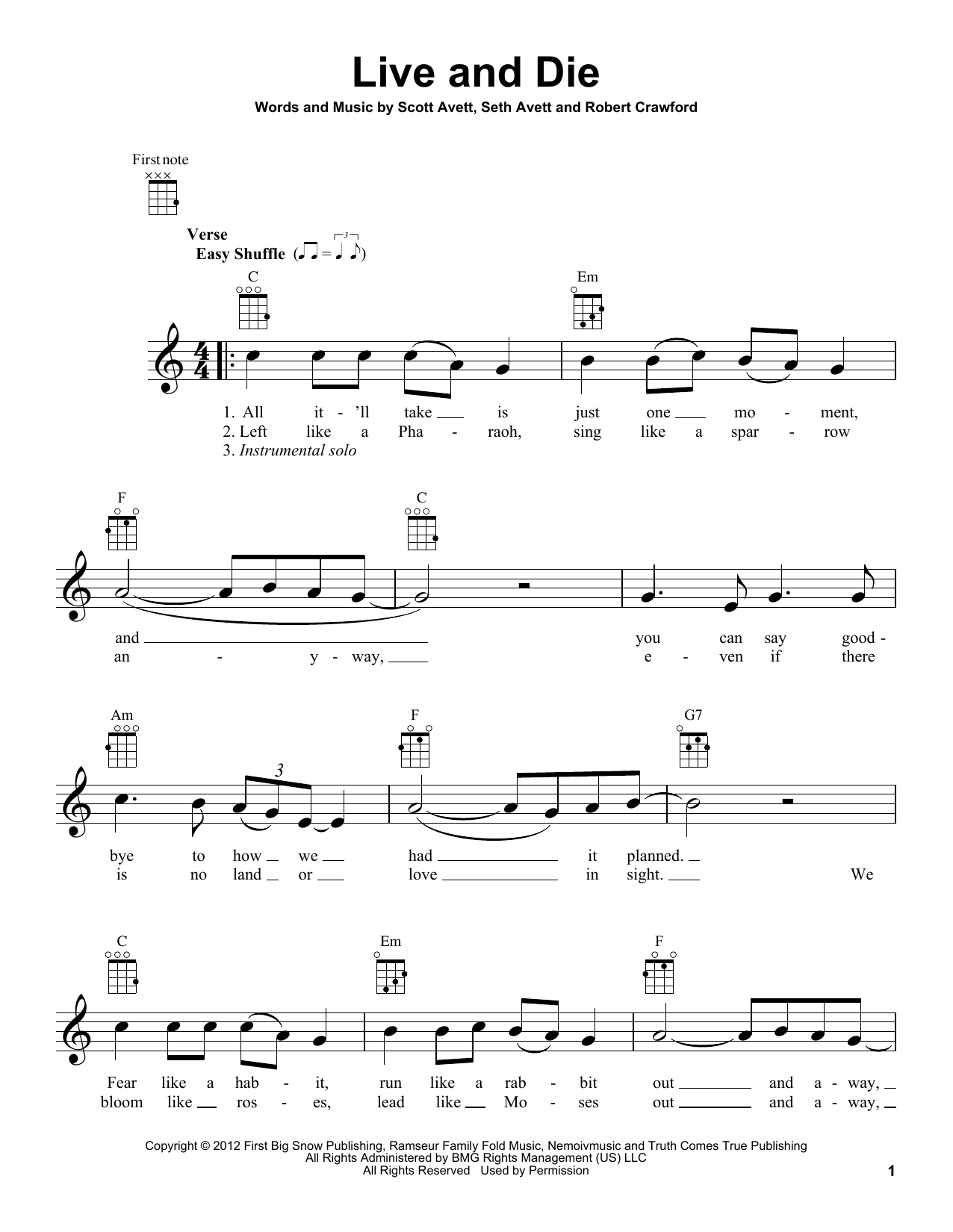 The Avett Brothers Live And Die sheet music notes and chords arranged for Ukulele