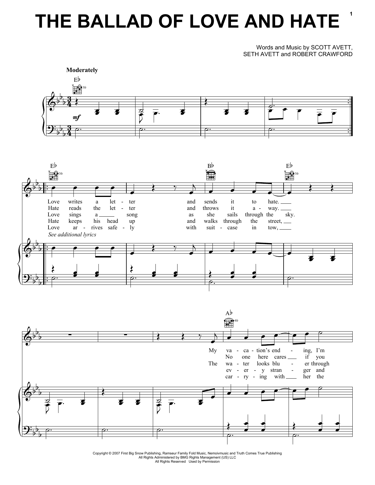 The Avett Brothers The Ballad Of Love And Hate sheet music notes and chords arranged for Guitar Tab