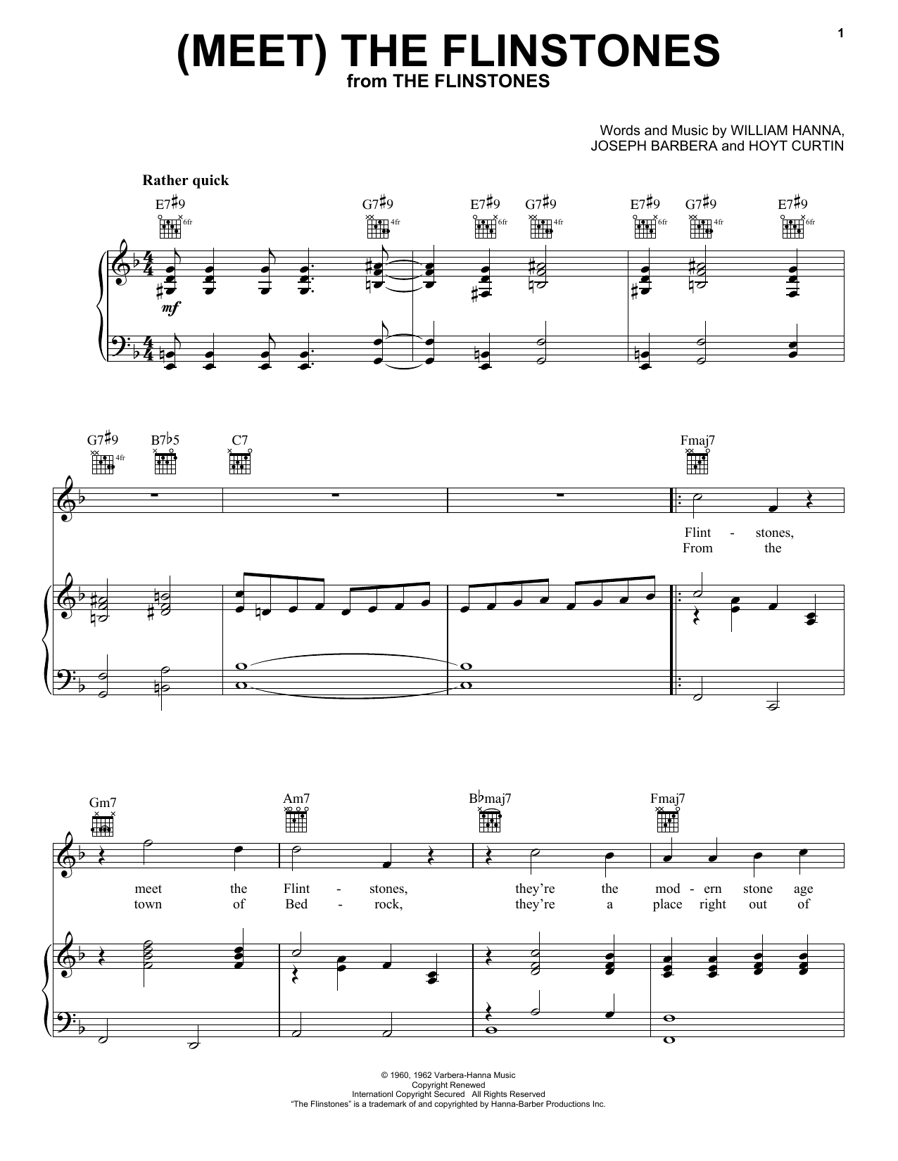 The B-52's (Meet) The Flintstones sheet music notes and chords arranged for Piano, Vocal & Guitar Chords (Right-Hand Melody)