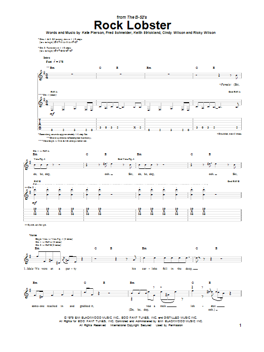 The B-52's Rock Lobster sheet music notes and chords arranged for Easy Piano