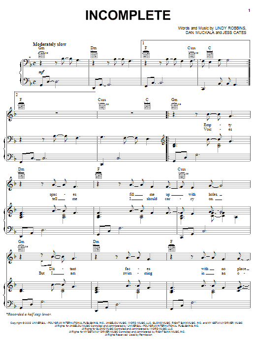 Backstreet Boys Incomplete sheet music notes and chords arranged for Piano, Vocal & Guitar Chords (Right-Hand Melody)