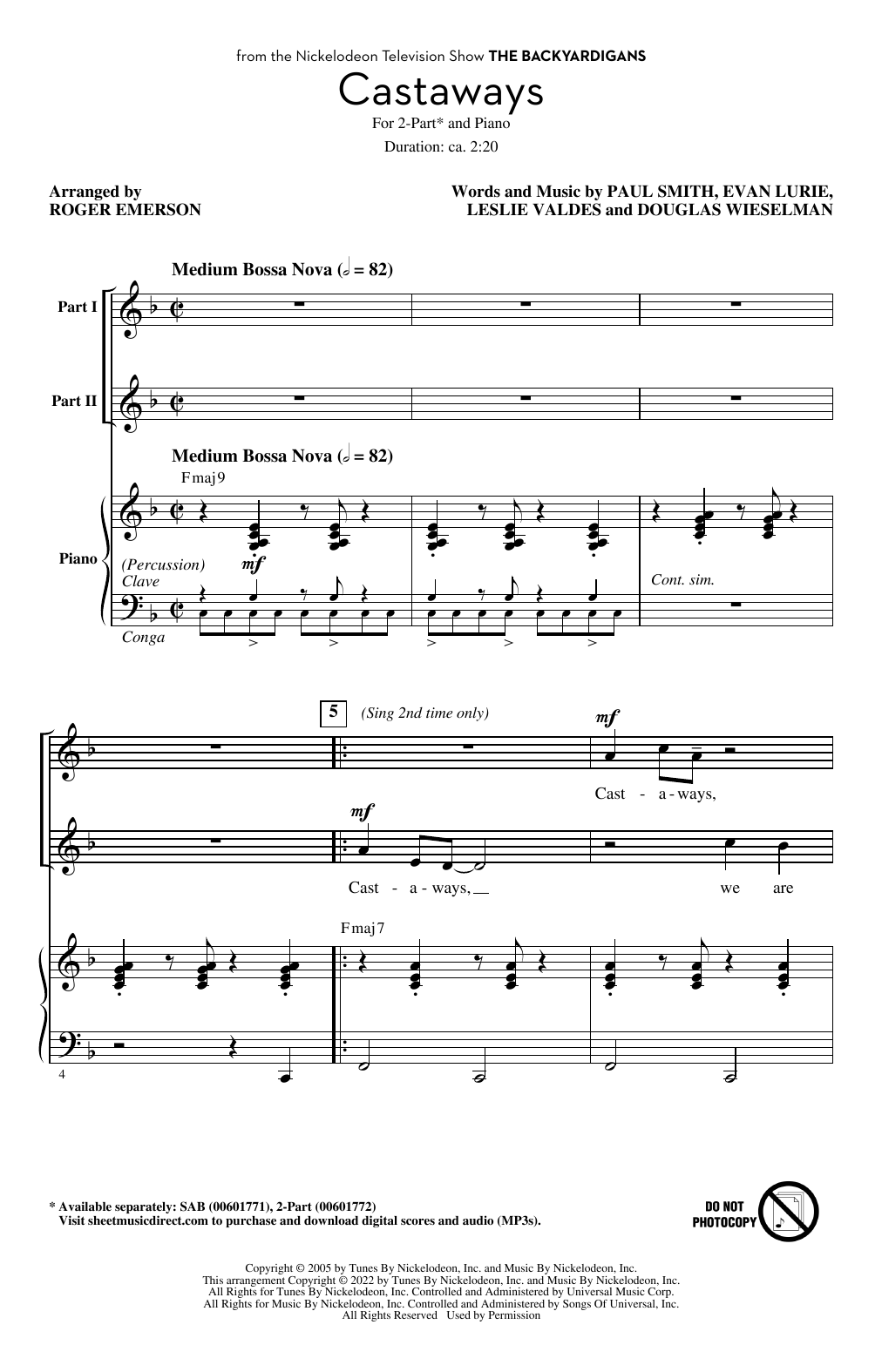 The Backyardigans Castaways (arr. Roger Emerson) sheet music notes and chords arranged for 2-Part Choir