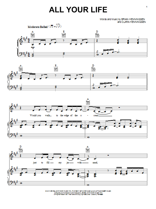 The Band Perry All Your Life sheet music notes and chords arranged for Piano, Vocal & Guitar Chords (Right-Hand Melody)