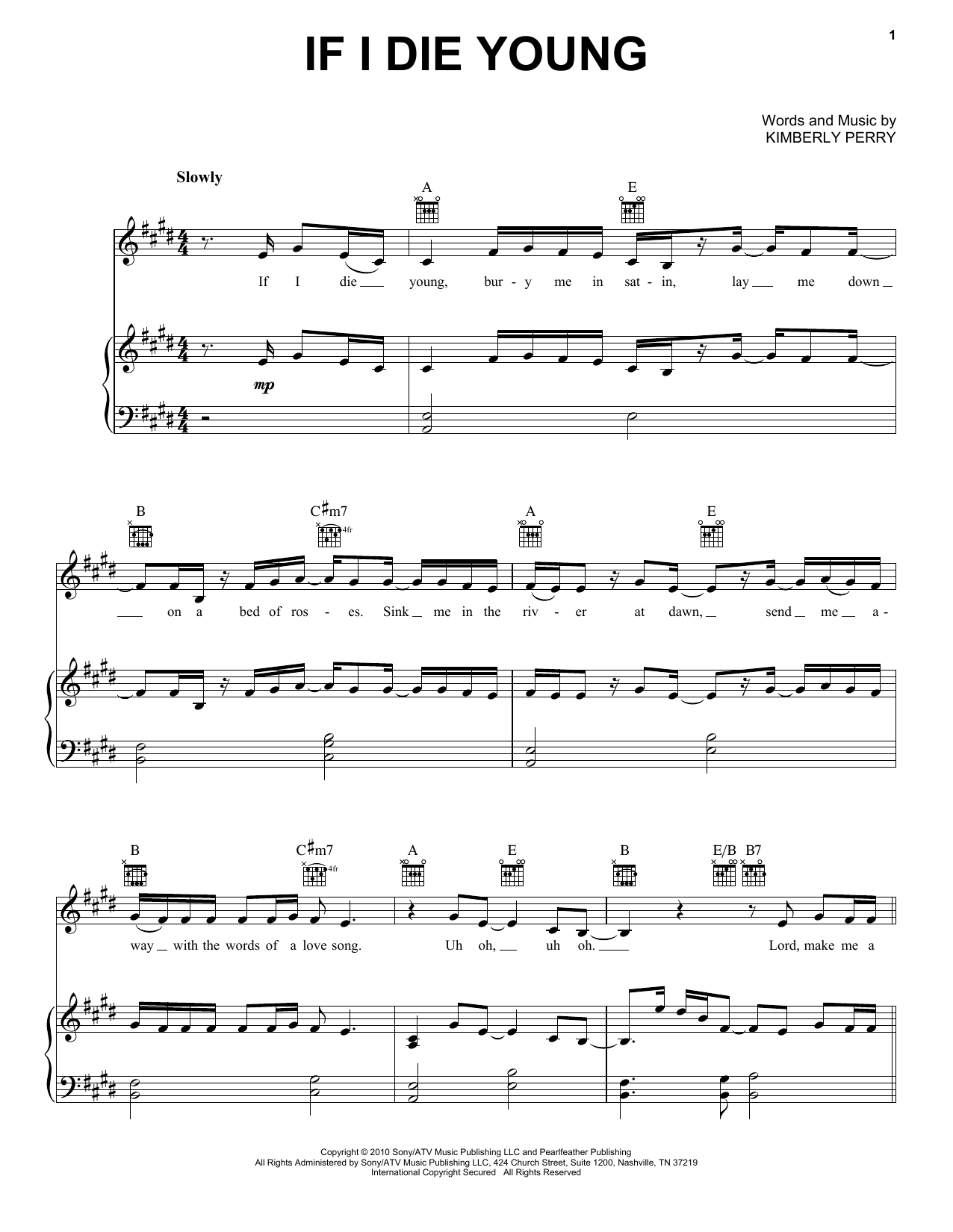The Band Perry If I Die Young sheet music notes and chords arranged for Guitar Chords/Lyrics