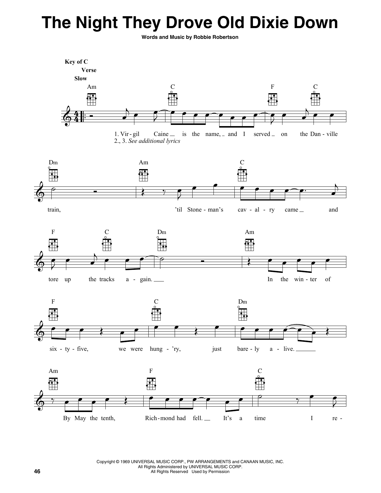 The Band The Night They Drove Old Dixie Down (arr. Fred Sokolow) sheet music notes and chords arranged for Banjo Chords/Lyrics