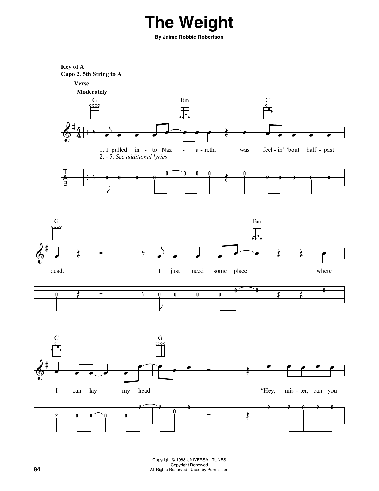 The Band The Weight (arr. Fred Sokolow) sheet music notes and chords arranged for Banjo Tab
