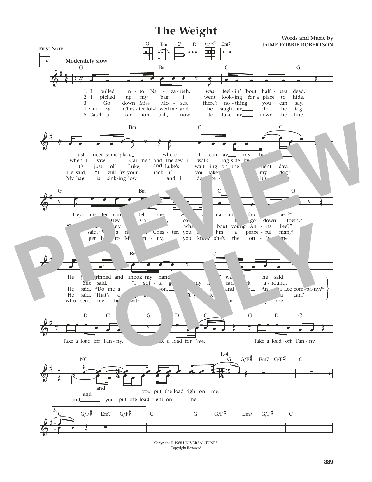 The Band The Weight (from The Daily Ukulele) (arr. Jim Beloff) sheet music notes and chords arranged for Ukulele
