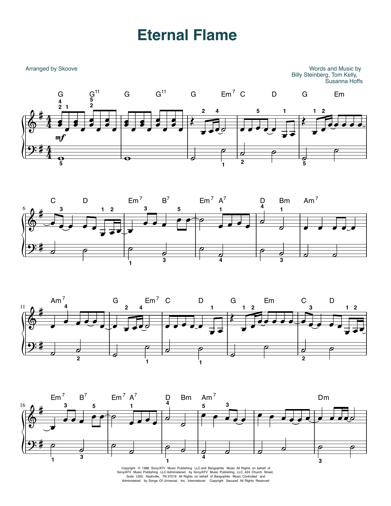 The Bangles Eternal Flame (arr. Skoove) sheet music notes and chords arranged for Easy Piano