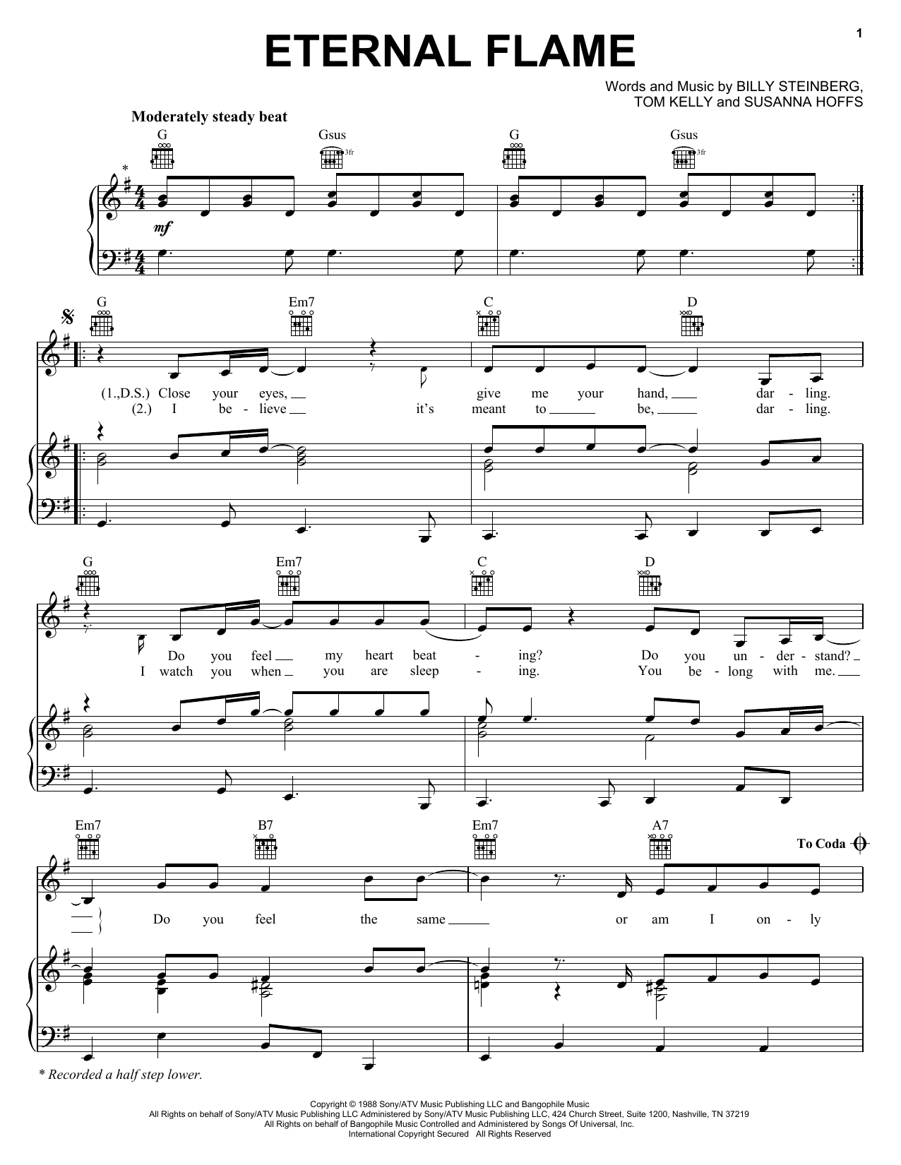 The Bangles Eternal Flame sheet music notes and chords arranged for Easy Piano